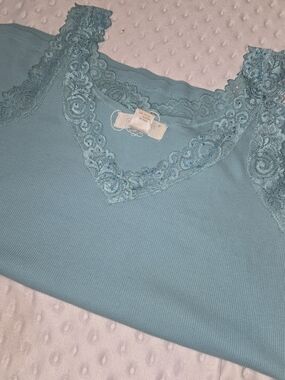 August Silk Turqoise Cami Y2K Womens XL Lace Trim Stretchy Feminine Dainty